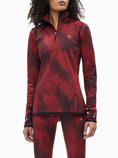Calvin Klein Ruhák HU482070 | Calvin Klein Long Sleeve Technical Női Felsők Fekete / Piros